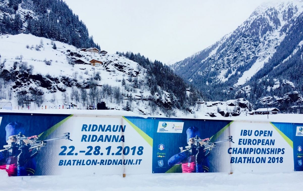 Plakat zur Biathlon EM in Ridnaun