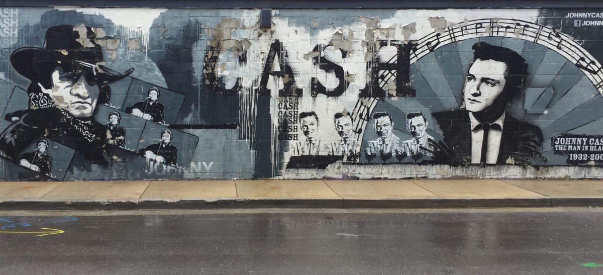 Sandmalerei USA Nashville - Streetart Johny Cash