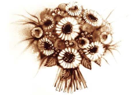 Sandbild eines Blumenstraußes